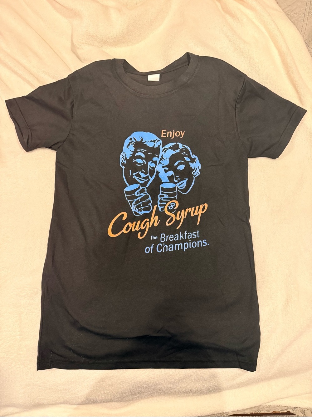 Cough Syrup Graphic Tee - Black with Blue & Orange Print